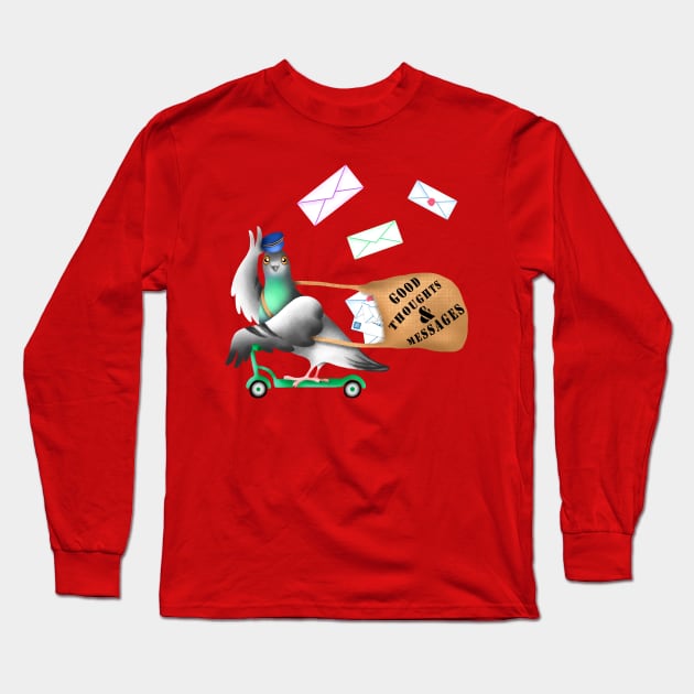 Pigeons Express (Rust Red Background) Long Sleeve T-Shirt by illucalliart